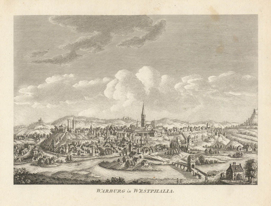 View of Warburg in Westphalia 1787 old antique vintage print picture
